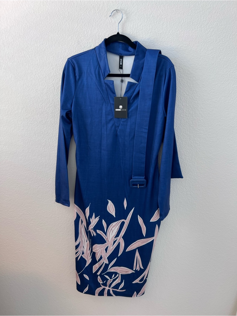 Stylewe Nordstroms Brand Blue Sheath Dress with Pink Floral Print